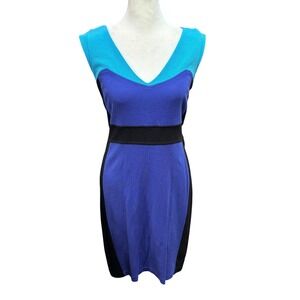 Ann Taylor Petite Colorblock Sheath Dress Blue Black‎ V-Neck Size 4P #550